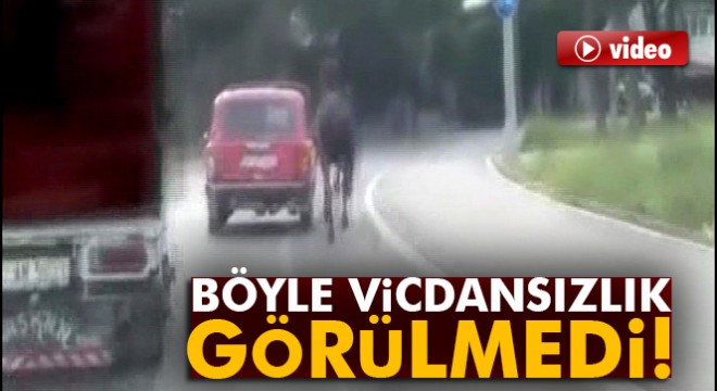Atı aracının arkasına bağlayıp sürükledi