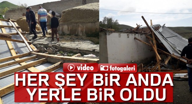 Erzurum'da şiddetli fırtına evleri yıktı