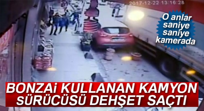 Kamyon faciasının eşiğinden dönülen anlar kamerada